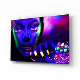 Neon Woman Glass Wall Art.